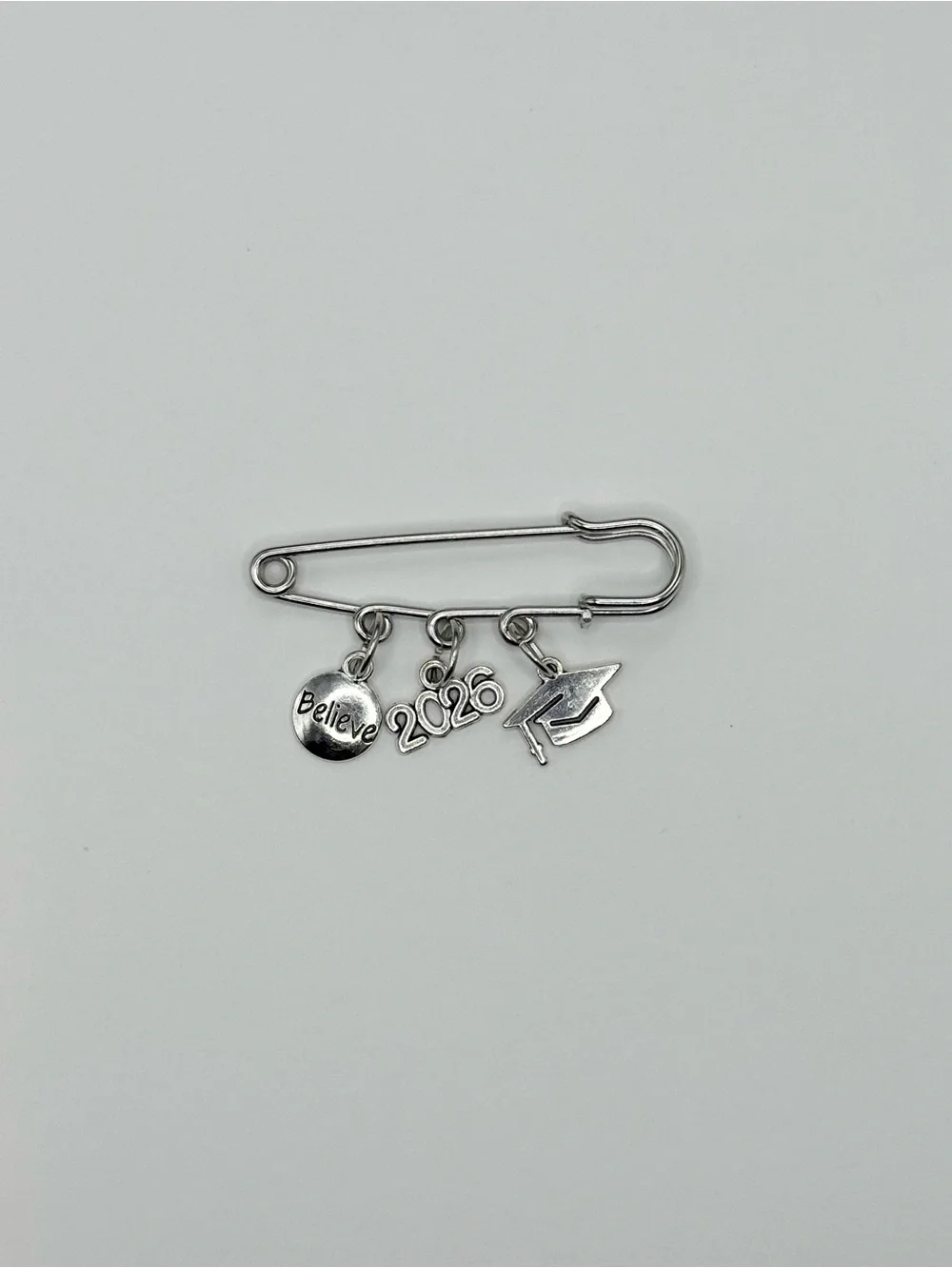 Silver 2026 Graduation Charm Safety Pin